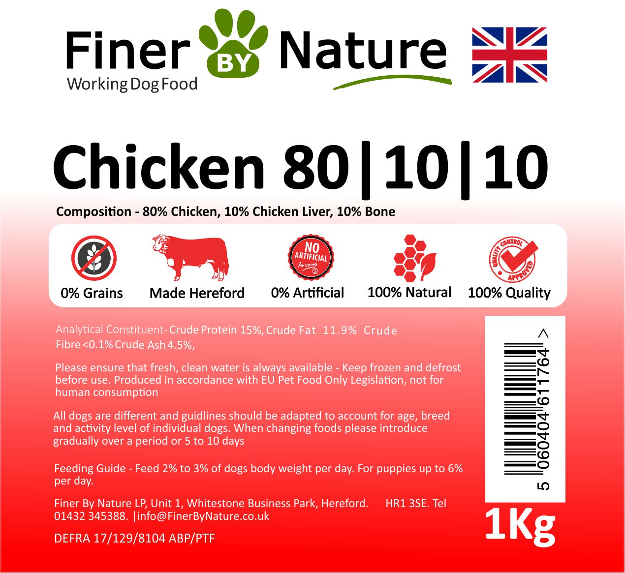 Finer By Nature Chicken 80 10 10 Raw Dog Food 1kg Pet Station