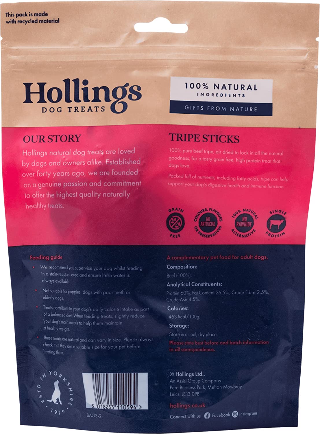 Hollings Choice Cuts Tripe Sticks Dog Treats 100g