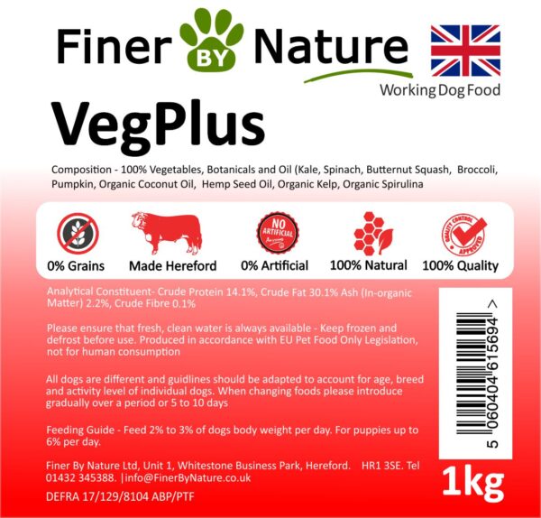 Finer By Nature Veg Plus Raw Dog Food 1kg