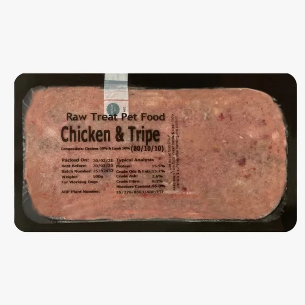 Raw Treat Pet Food RTPF Chicken and Tripe 80 10 10 Raw Dog Food 500g